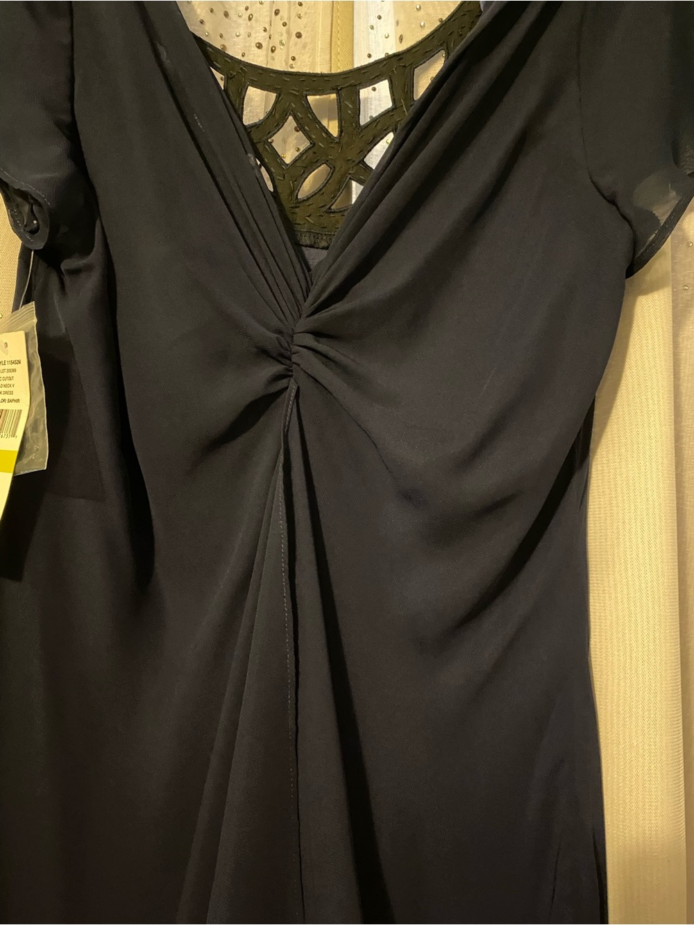 S.L. FASHIONS NWT SIZE 14 BLUE BEADED NECK, V-BACK COCKTAIL DRESS - Picture 3 of 6